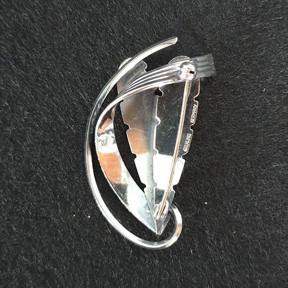Vintage 1960s German Modernist Sterling Silver Leaf Statement Brooch - Picture 8 of 10